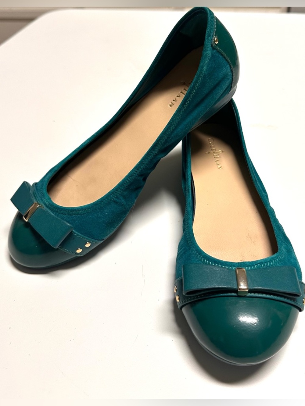 Cole Haan Nike Air Ballet Flats Size 6 Teal Green Bow Leather Shoes